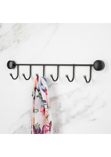 Siyah 6lı Sıra Askı Wc Askı Banyo Mutfak Düzenleyici Askı