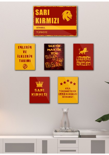 6'lı Çok Renkli Sarı Kırmızı Aslan Futbol Dekoratif Mdf Tablo Seti fırsatları