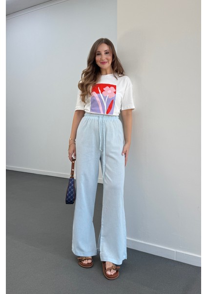 Larmina Bebe Mavi Yırtmaç Detaylı Dökümlü Pantolon