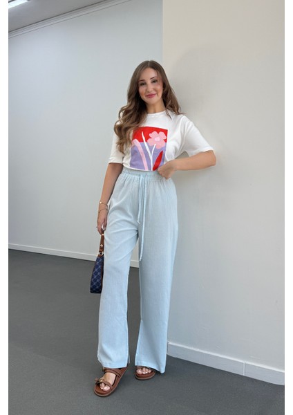 Larmina Bebe Mavi Yırtmaç Detaylı Dökümlü Pantolon fiyatları