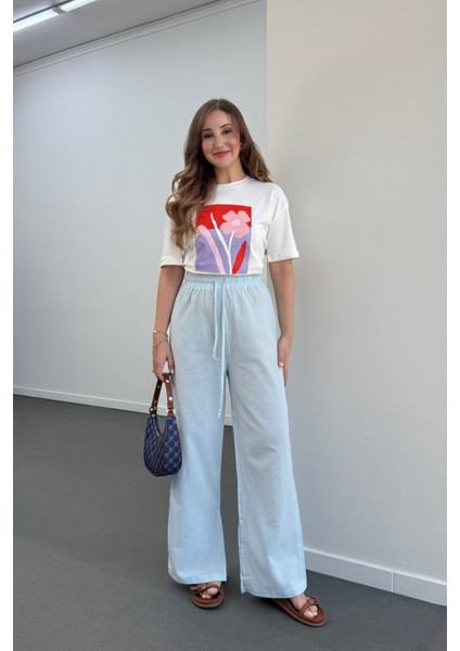 Larmina Bebe Mavi Yırtmaç Detaylı Dökümlü Pantolon modelleri