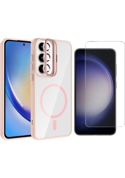 Galaxy A35 Kılıf Standlı ve Kamera Lens Hediyeli M-Safe Şarj Özellikli Zore Etro Kapak + Nano Ekran Koruyucu