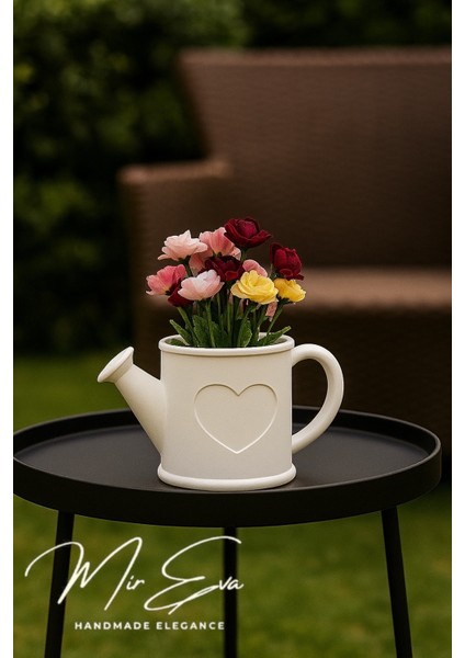 Kalp Detaylı Sulama Canı Saksı – El Yapımı Taş Tozu Dekoratif Vazo – Dried Flower Için Modern Vazo 13X10 cm fiyatları