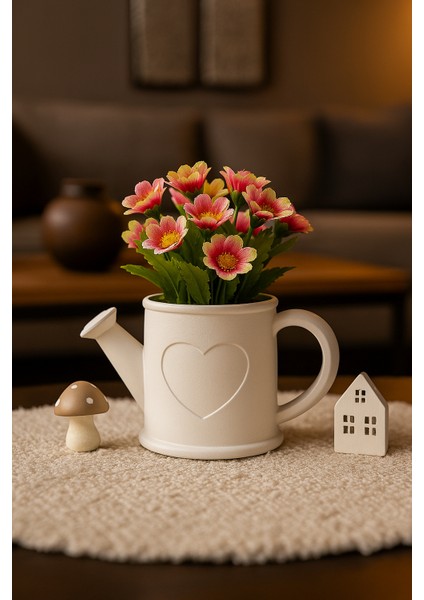 Kalp Detaylı Sulama Canı Saksı – El Yapımı Taş Tozu Dekoratif Vazo – Dried Flower Için Modern Vazo 13X10 cm indirimleri