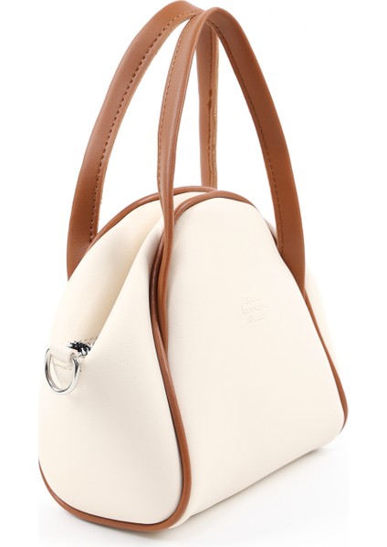 Krem - Taba SHK132 Suni Deri, Fermuarlı Tek Bölmeli, Çıtçıt Detaylı ,el, Kol ve Omuz Çantası fiyatları