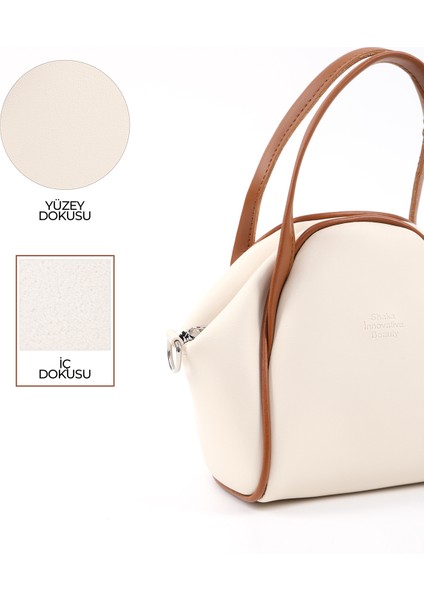 Krem - Taba SHK132 Suni Deri, Fermuarlı Tek Bölmeli, Çıtçıt Detaylı ,el, Kol ve Omuz Çantası indirimleri