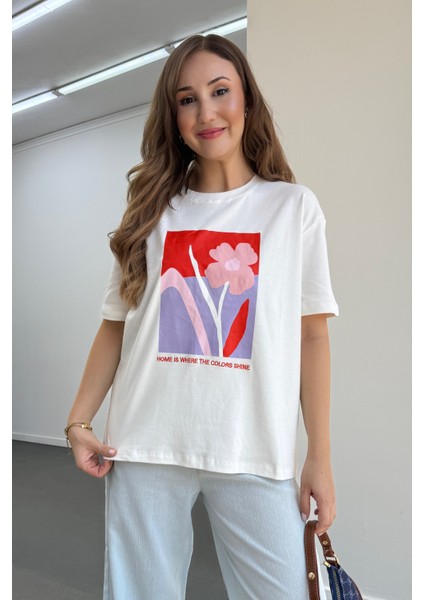 Flowers Baskılı Yazılı Tshirt fiyatları