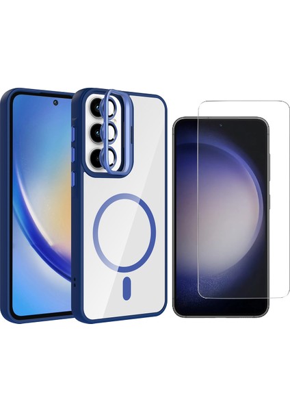 Galaxy A35 Kılıf Standlı ve Kamera Lens Hediyeli M-Safe Şarj Özellikli Zore Etro Kapak + Nano Ekran Koruyucu