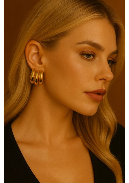 Gold Trio Hacimli Halka Küpe – Cesur ve Zarif