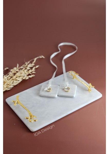 Akasya - Gerçek Ince Mermer Söz/nişan Tepsisi (32X20 Cm) + Makas + 2 Adet Çıkarılabilir Yüzüklük modelleri