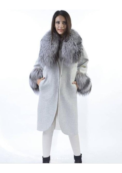 Hakiki Deri Gri Kadın Kürk Ceket Mont %100 Orijinal Deri