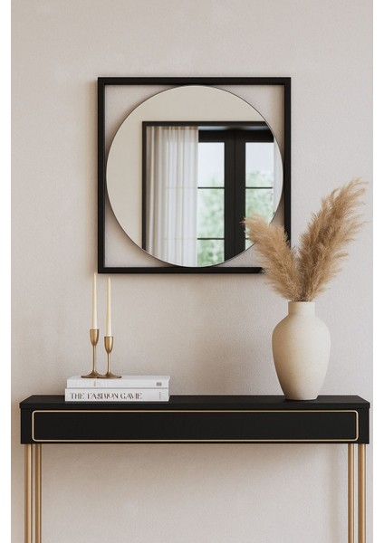 Siyah Metal Çerçeveli 50 cm Dekoratif Ayna, Şık ve Modern Tasarım