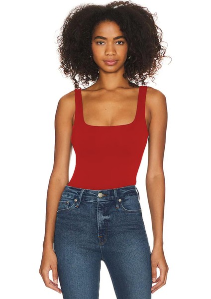 Kadın Çift Kat Ince Askılı Jarse Bodysuit