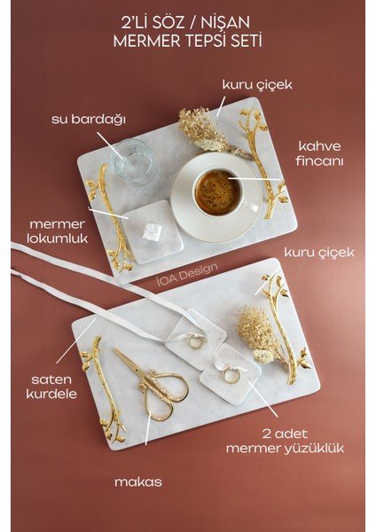 Söz / Nişan Seti No.10 - Nişan Tepsisi + Damat Kahvesi Tepsisi + Aksesuarlar - Akasya Altın Kulp fırsatları