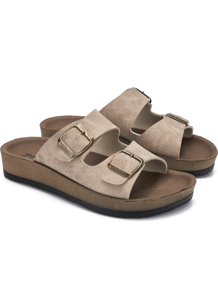 Günlük Kadın - Erkek Çift Tokalı Bantlı Desenli Mantar Taban Terlik 245 - 77734 - 34132