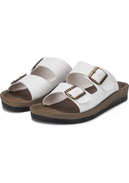 Günlük Kadın - Erkek Çift Tokalı Bantlı Desenli Mantar Taban Terlik 245 - 77734 - 34132 fiyatları