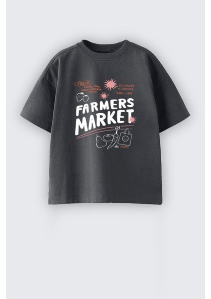 Unisex Çocuk Baskılı Bisiklet Yaka Pamuklu Tshirt