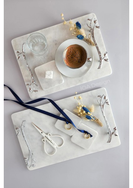 Söz / Nişan Seti No.13 - Nişan Tepsisi + Damat Kahvesi Tepsisi + Aksesuarlar - Akasya Gümüş Kulp modelleri