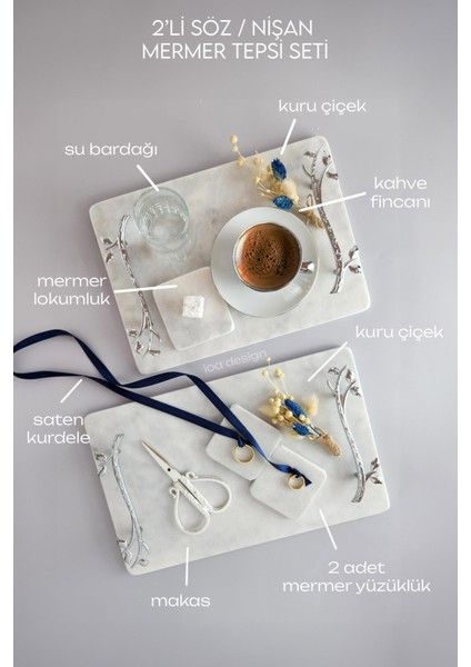 Söz / Nişan Seti No.13 - Nişan Tepsisi + Damat Kahvesi Tepsisi + Aksesuarlar - Akasya Gümüş Kulp fırsatları