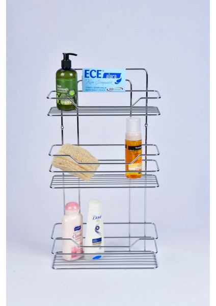 3 Katlı Banyo Rafı - Paslanmaz Çelik Duvar Tipi Duş Organizeri