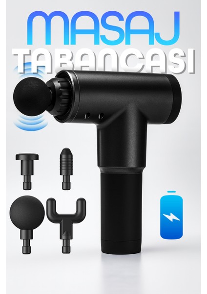6 Kademeli Masaj Tabancası Sporcu Masaj Aleti 4 Başlıklı Titreşimli Kas Masaj Cihazı Siyah H320