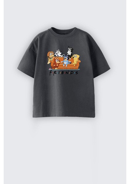 Unisex Pamuklu Bisiklet Yaka Bluey Baskılı T-Shirt