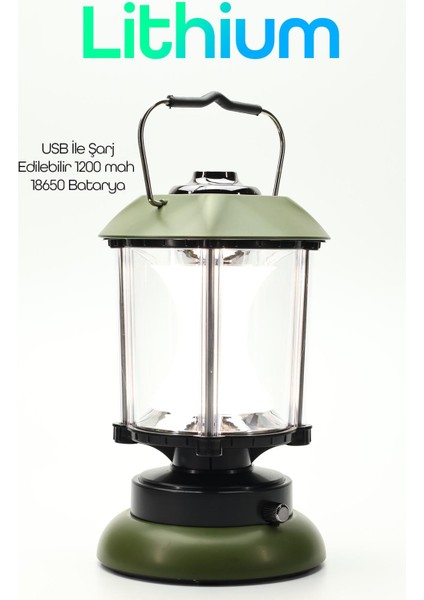 3 Modlu LED Şarjlı Kamp Lambası Powerbank Işık Ayarlı Askılı Işıldak El Feneri Gece Lamba Yeşil 6603 fırsatları