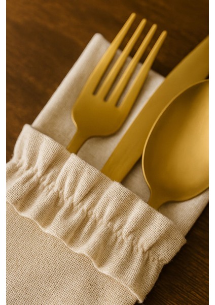 12’li Ham Keten Sofra Seti, Fırfırlı Amerikan Servis ve Peçetelik, Bej modelleri