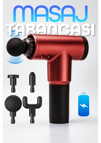 6 Kademeli Masaj Tabancası Sporcu Masaj Aleti 4 Başlıklı Titreşimli Kas Masaj Cihazı Kırmızı H320