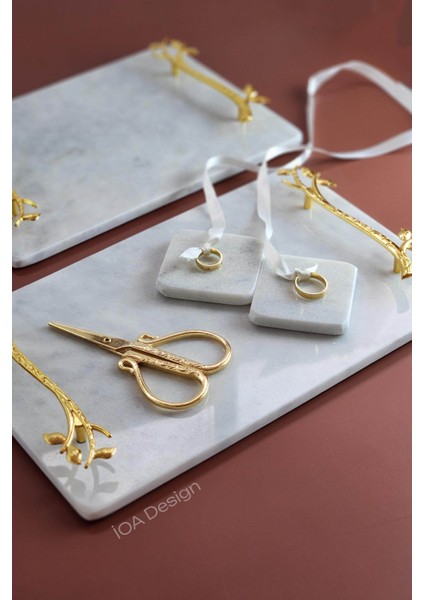 Ikili Söz / Nişan Tepsi Seti - Nişan Tepsisi + Damat Kahvesi Tepsisi - Akasya Altın Kulplu fiyatları