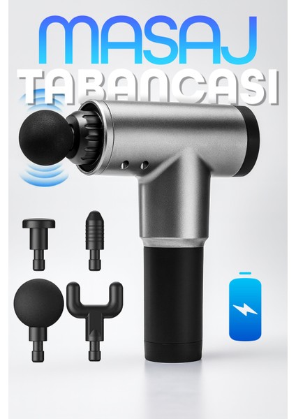 6 Kademeli Masaj Tabancası Sporcu Masaj Aleti 4 Başlıklı Titreşimli Kas Masaj Cihazı Gri H320