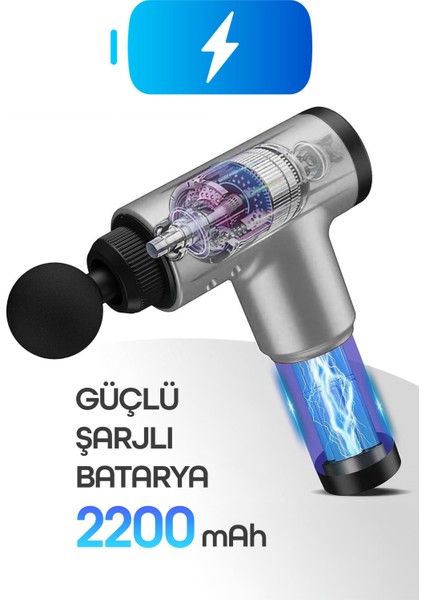 6 Kademeli Masaj Tabancası Sporcu Masaj Aleti 4 Başlıklı Titreşimli Kas Masaj Cihazı Gri H320 indirimleri