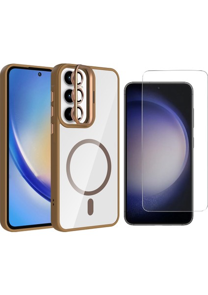 Galaxy A35 Kılıf Standlı ve Kamera Lens Hediyeli M-Safe Şarj Özellikli Zore Etro Kapak + Nano Ekran Koruyucu