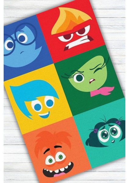 Duygular Karakterli Renkli Halı Dijital Baskılı Dokuma Kaymaz Tabanlı Yıkanabilir Antialerjik Yazlık Genç Odası Halısı modelleri