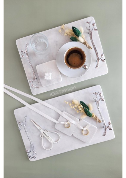 Söz / Nişan Seti No.15 - Nişan Tepsisi + Damat Kahvesi Tepsisi + Aksesuarlar - Akasya Gümüş Kulp