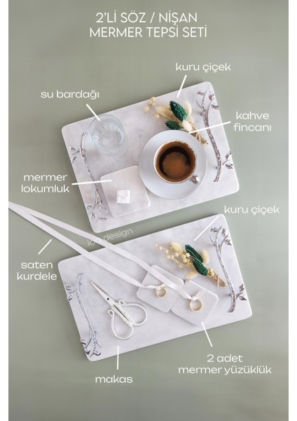 Söz / Nişan Seti No.15 - Nişan Tepsisi + Damat Kahvesi Tepsisi + Aksesuarlar - Akasya Gümüş Kulp fırsatları
