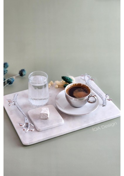 Akasya Gerçek Ince Mermer Damat Kahvesi Tepsisi 28X20 cm - Gümüş Kulp fırsatları