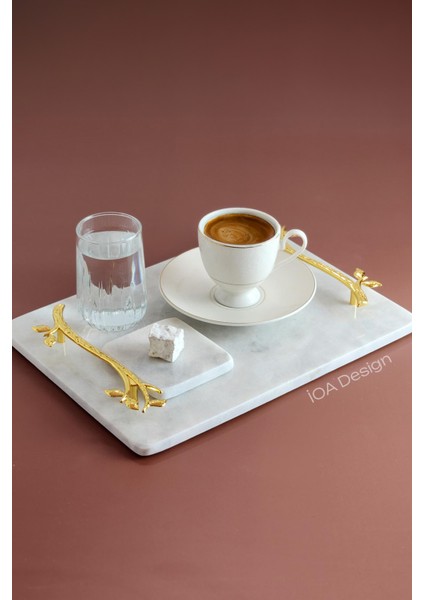 Akasya Gerçek Ince Mermer Damat Kahvesi Tepsisi 28X20 cm - Altın Kulp fırsatları