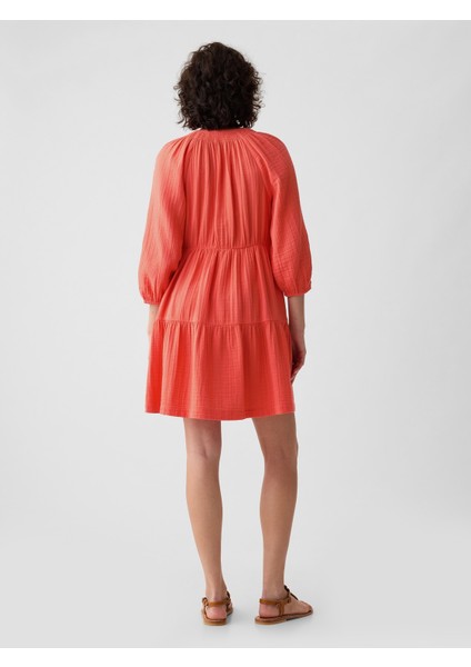 Kadın Kırmızı Crinkle Gauze Mini Elbise