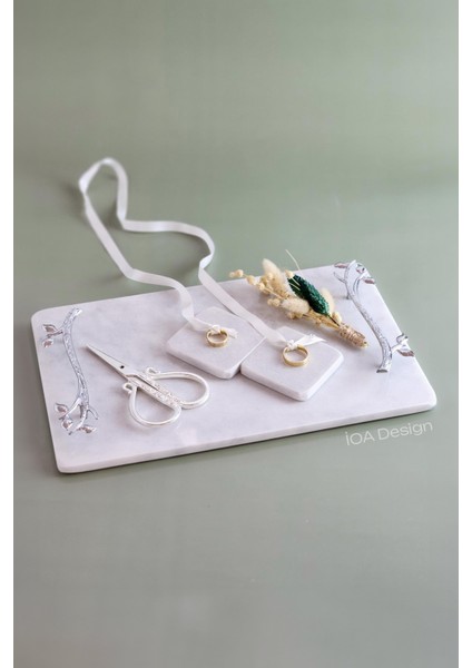 6 Parçalı Set - Akasya Gerçek Ince Mermer Söz/nişan Tepsi Seti - Gümüş Kulp modelleri