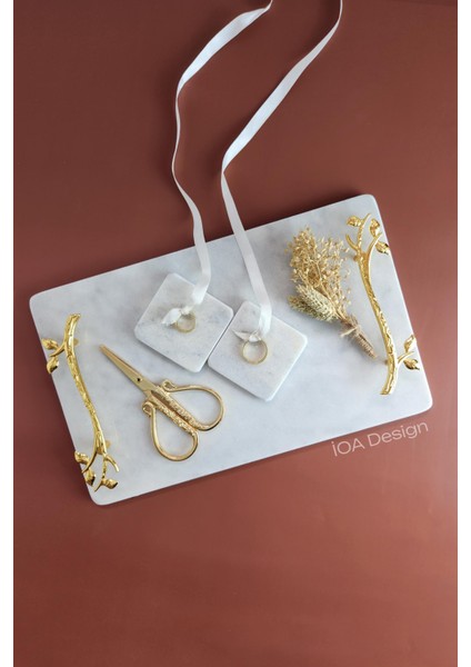 6 Parçalı Set - Akasya Gerçek Ince Mermer Söz/nişan Tepsi Seti - Altın Kulp fiyatları