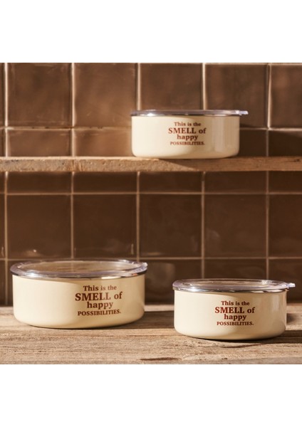 Cozy 3'lü Emaye Saklama Kabı Seti Krem