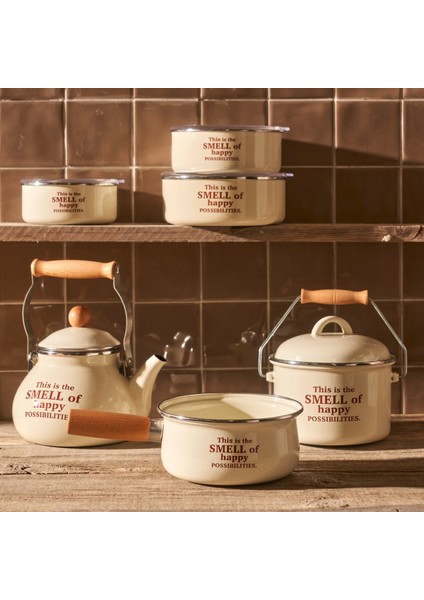 Cozy 3'lü Emaye Saklama Kabı Seti Krem