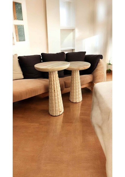 2li Ahşap Mantar Sehpa Seti Naturel Yan Sehpa Zigon Sehpa