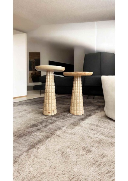 2li Ahşap Mantar Sehpa Seti Naturel Yan Sehpa Zigon Sehpa fiyatları