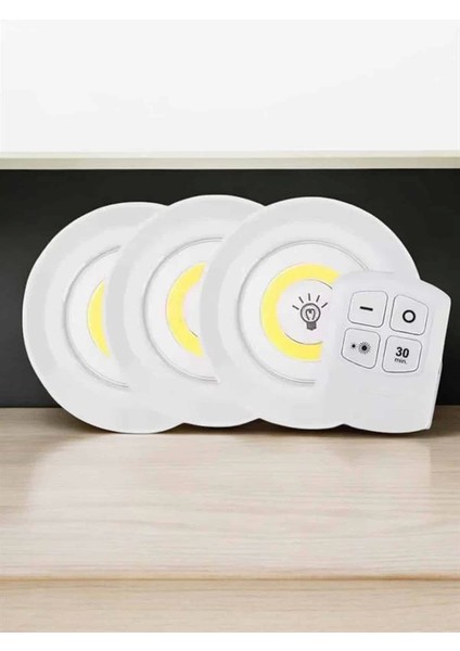 Spot Lamba LED Işık 3'lü Uzaktan Kumandalı Pilli Yapışkanlı Kablosuz