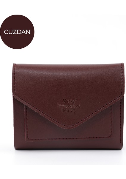 Bordo SHK67 Suni Deri Bozuk ve Kağıt Para Bölmeli Çıtçıtlı Kartlıklı Zarf Model Cepli Cüzdan