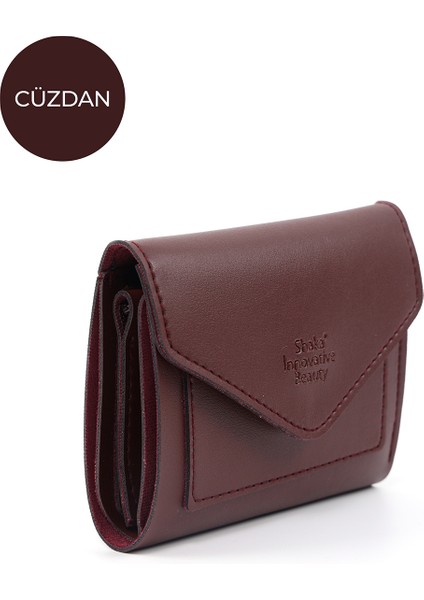 Bordo SHK67 Suni Deri Bozuk ve Kağıt Para Bölmeli Çıtçıtlı Kartlıklı Zarf Model Cepli Cüzdan fiyatları