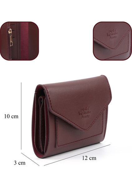 Bordo SHK67 Suni Deri Bozuk ve Kağıt Para Bölmeli Çıtçıtlı Kartlıklı Zarf Model Cepli Cüzdan fırsatları