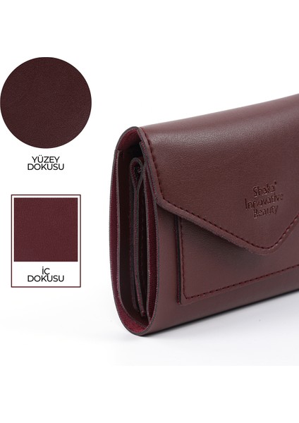 Bordo SHK67 Suni Deri Bozuk ve Kağıt Para Bölmeli Çıtçıtlı Kartlıklı Zarf Model Cepli Cüzdan indirimleri